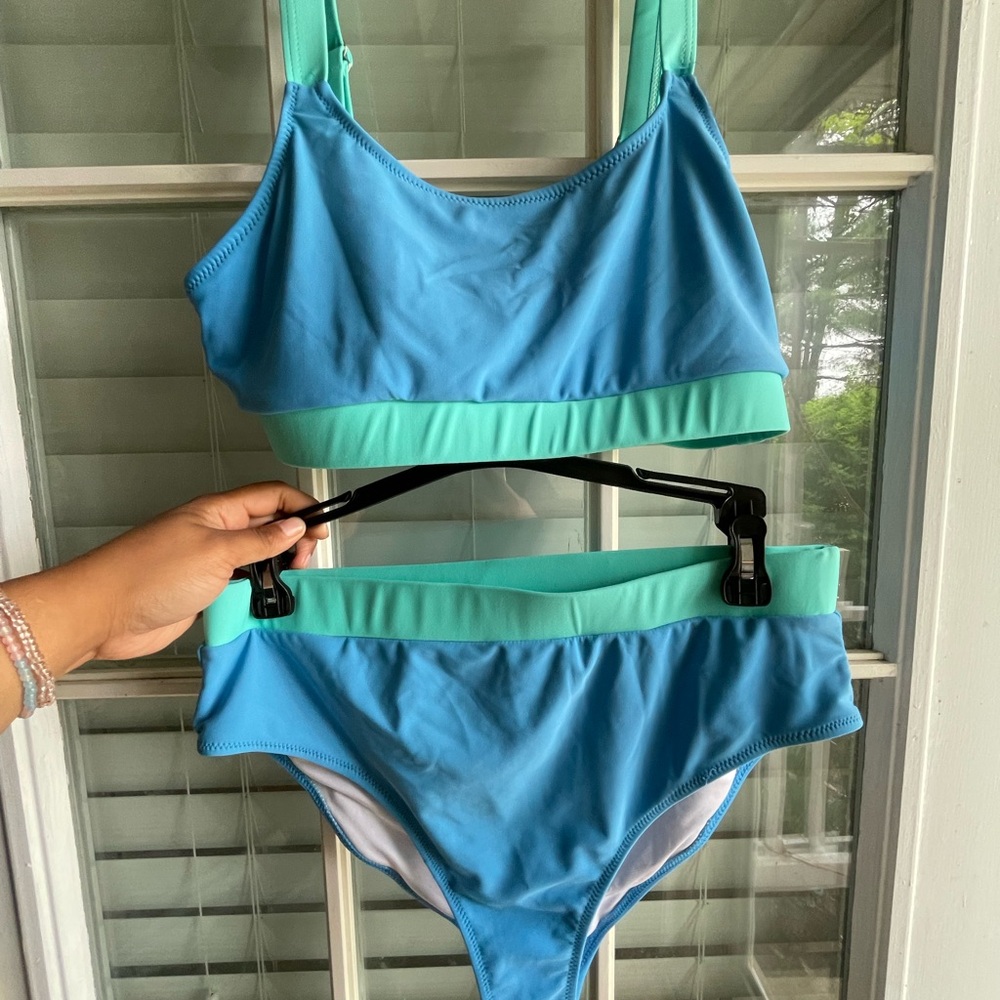 Blue and Green Bikini Set